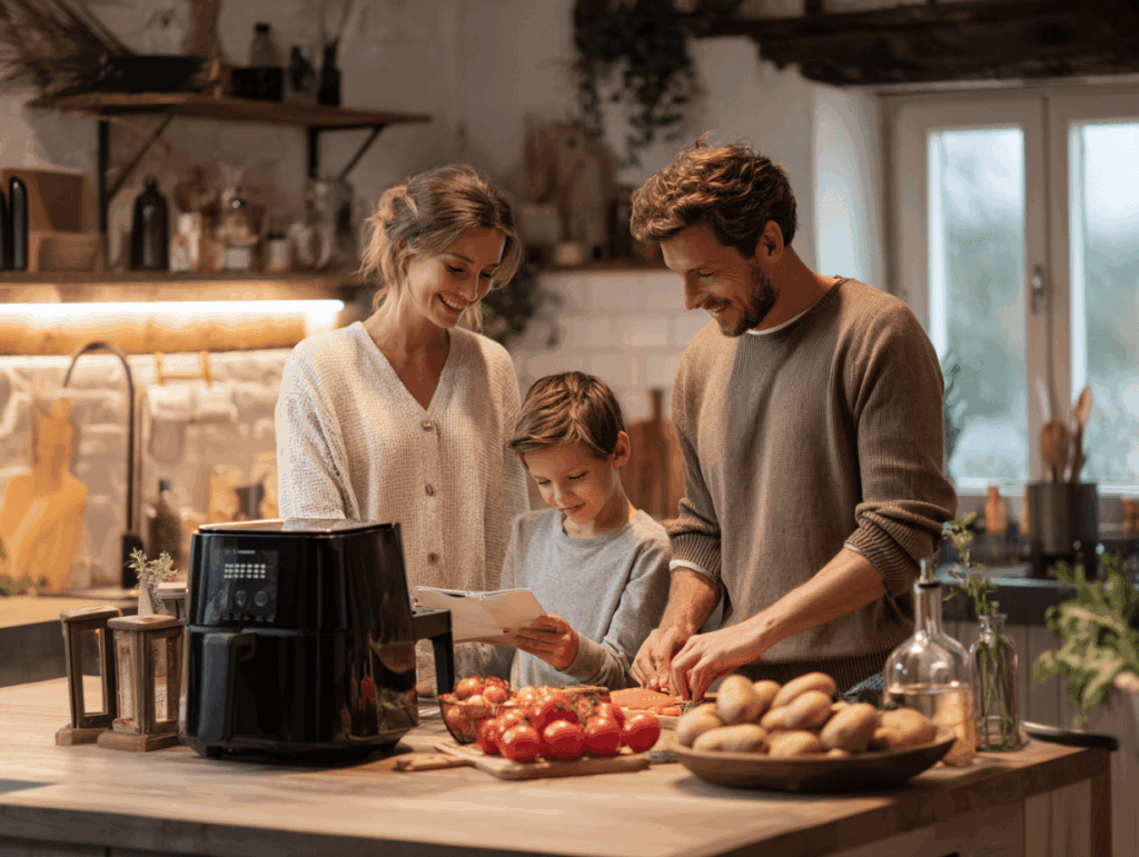 Eine 3-Köpfige Familie kocht mit dem Ninja Foodi Airfryer 