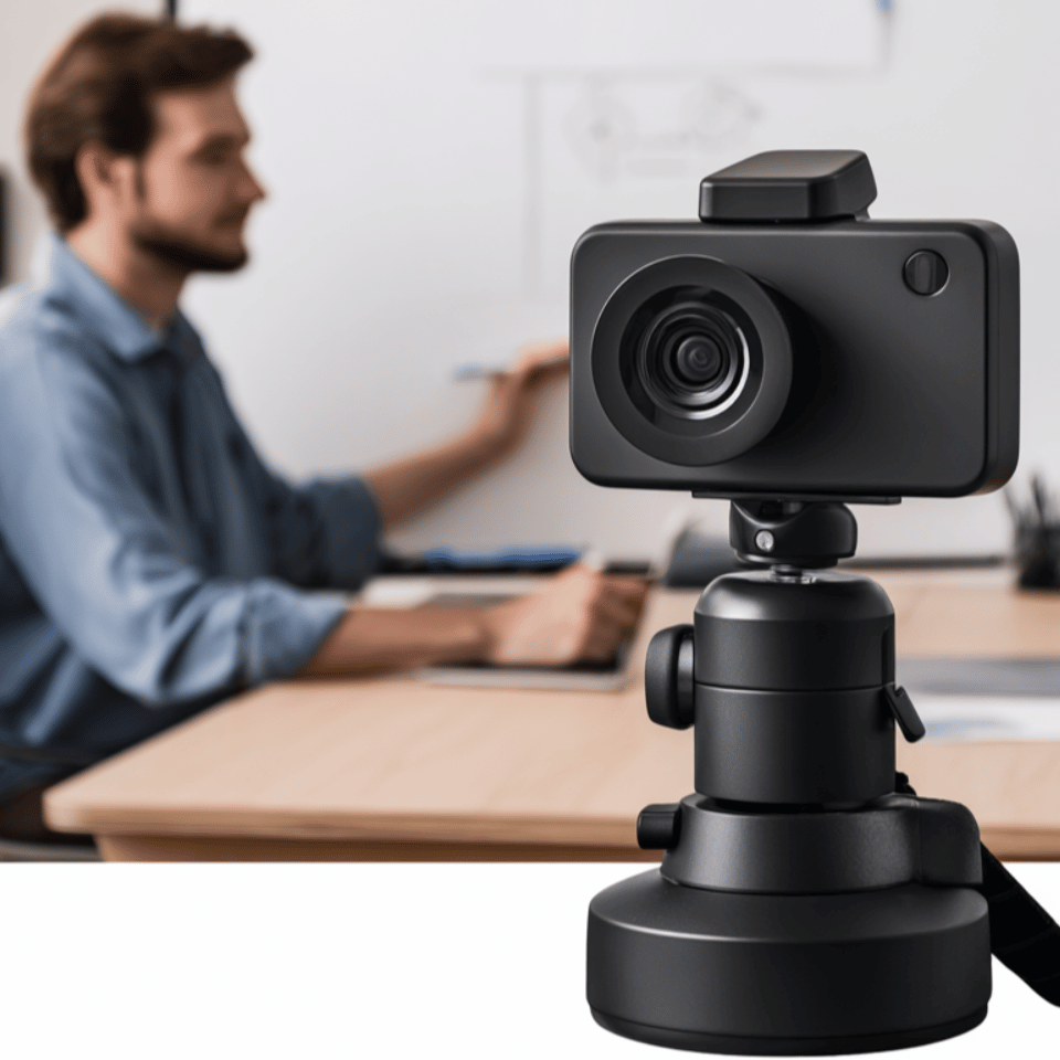 hero obsbot tiny webcam ein mann vor dem flipchart mit der webcam 