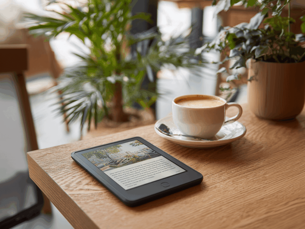 E-Reader mit Kaffee
