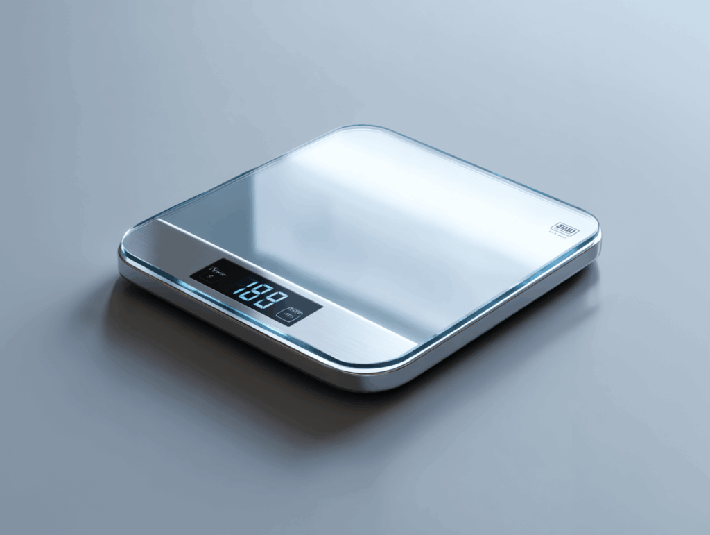 Moderne Küche mit digitaler Küchenwaage beim Abwiegen von Mehl – Küchenwaagen Ratgeber für präzises Kochen