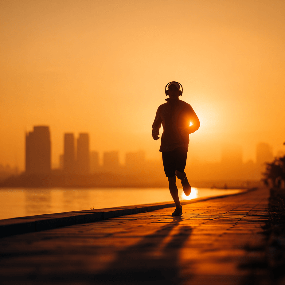 Mann bei seiner Morgenroutine beim Joggeg