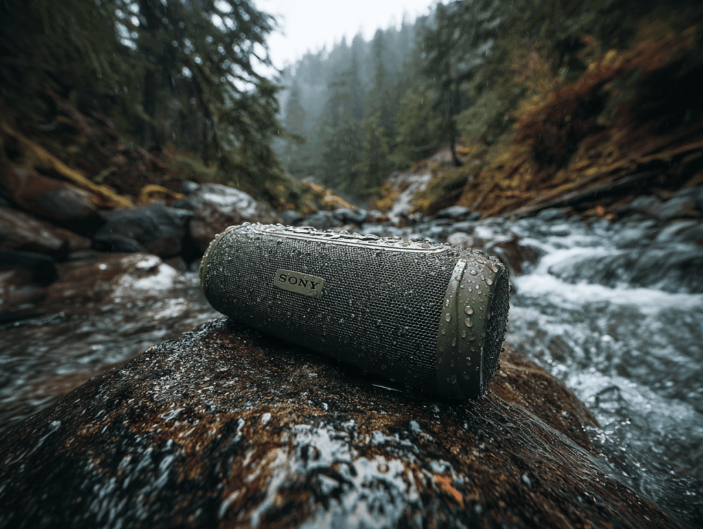 Eine Musikbox nah am Wasser, Symbolisiert die Wasserschutzfunktion