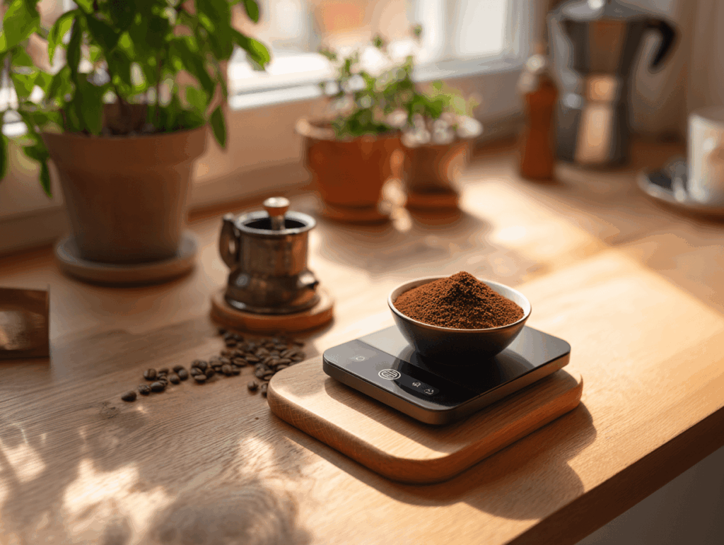 Küchenwaage mit Kaffee