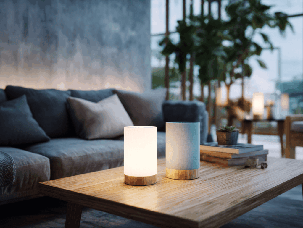 Moderner Schweizer Wohnraum mit smarten LED-Lampen im Einsatz – Vergleich von Philips Hue und Nanoleaf Essentials im grossen LED-Lampen Test 2025.