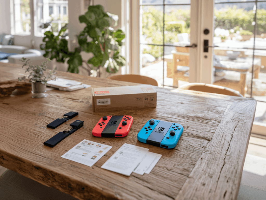 Unboxing des Nintendo Joy-Con 2er-Sets mit beiden Controllern, Handschlaufen und Verpackung – erster Eindruck und Lieferumfang im Nintendo Joy-Con Test.