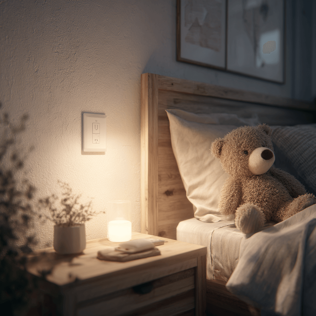 LED Nachtlicht Steckdose im Kinderzimmer – beruhigendes Licht für Babys und Kleinkinder.