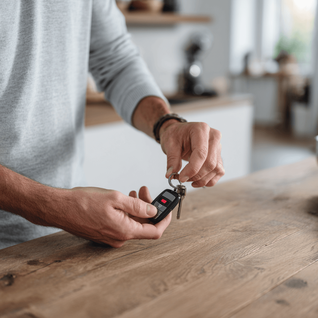 VARTA Batterien Knopfzellen CR2032 wird bei einem Autoschlüssel montiert.