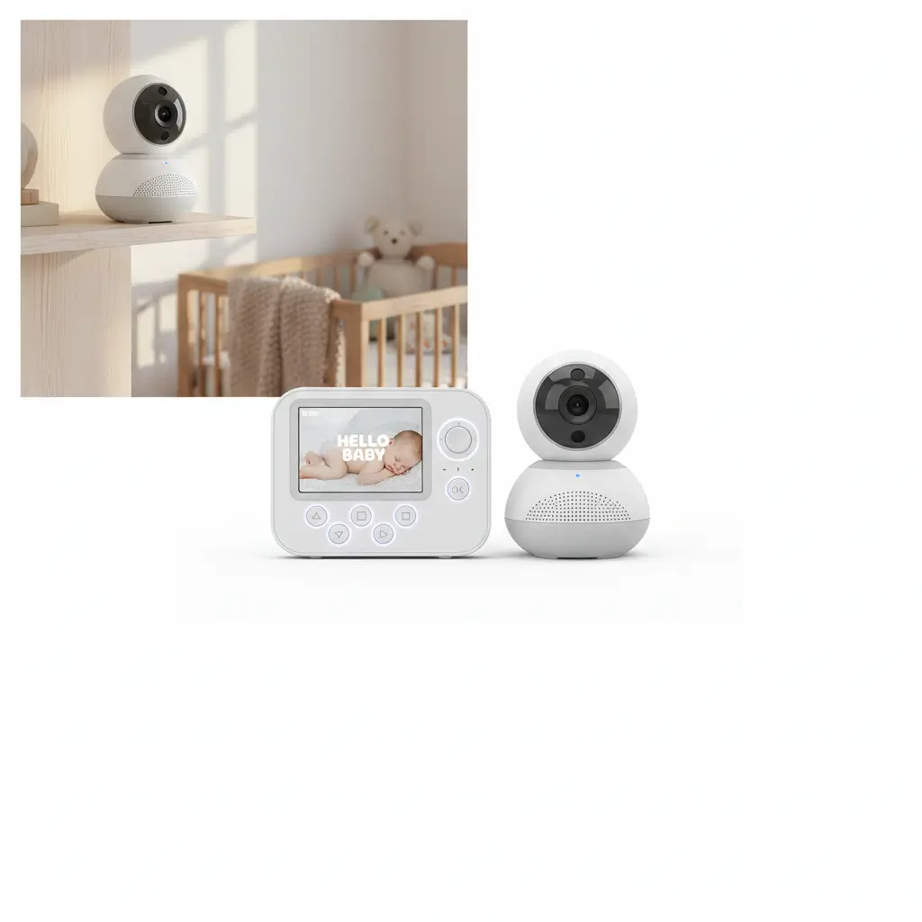 Babyphone mit Kamera im Einsatz in einem gemütlichen Babyzimmer – zeigt die praktische Anwendung und Überwachung des Kindes.